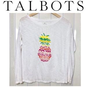 🌟 Pineapple Talbots XS White 3/4 Sleeved Tee